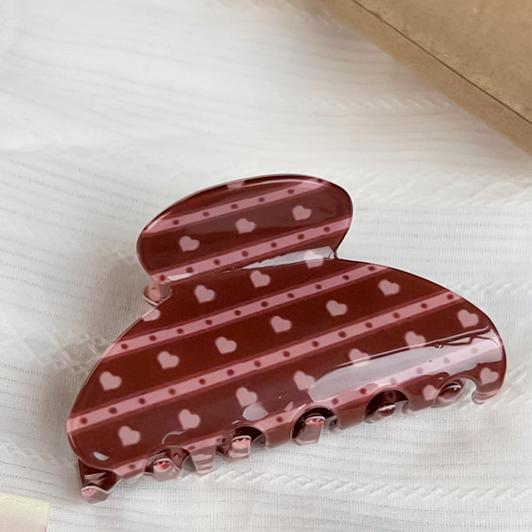 Red heart stripe hair claw clip