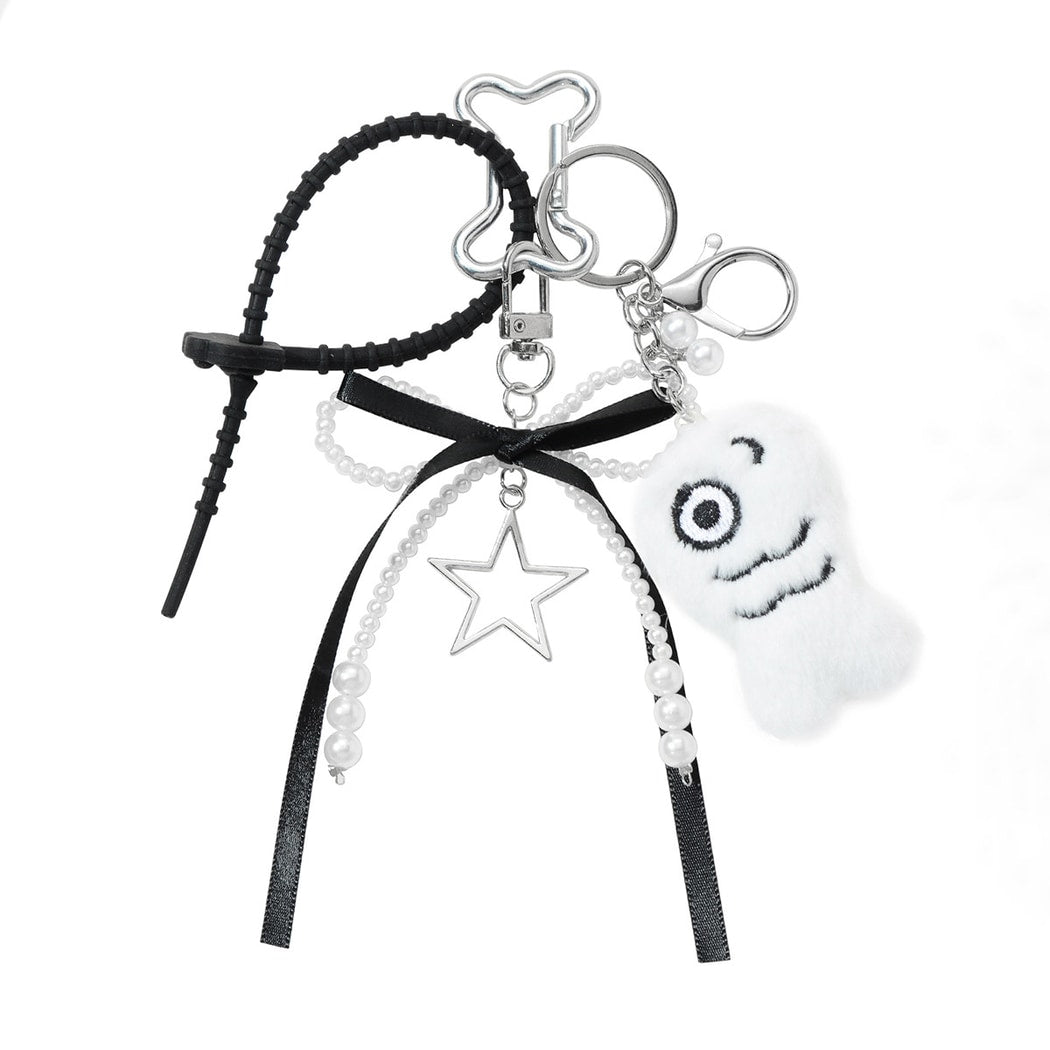 Keypus - Lace Bow Plush Bone Shape Keychain