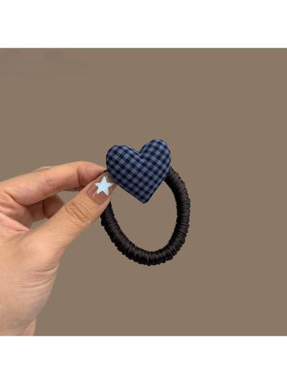 Gifty - Plaid Heart Pattern Polyester Hair Tie