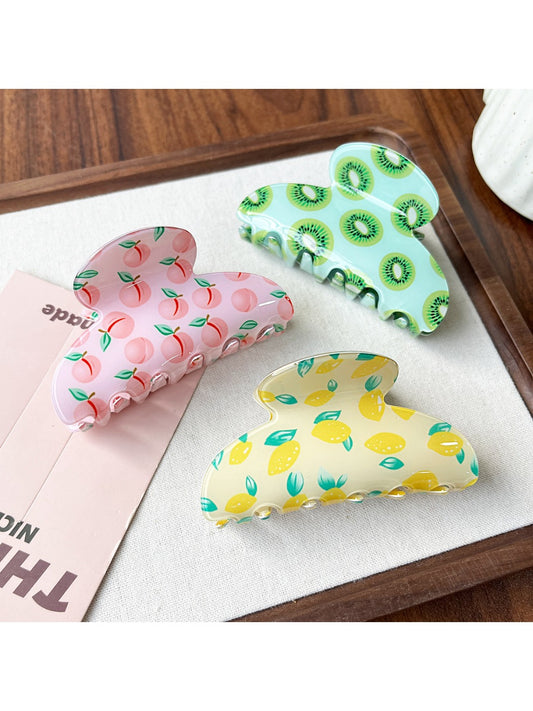 Beau acrylic claw clip with colorful fruit print on translucent material