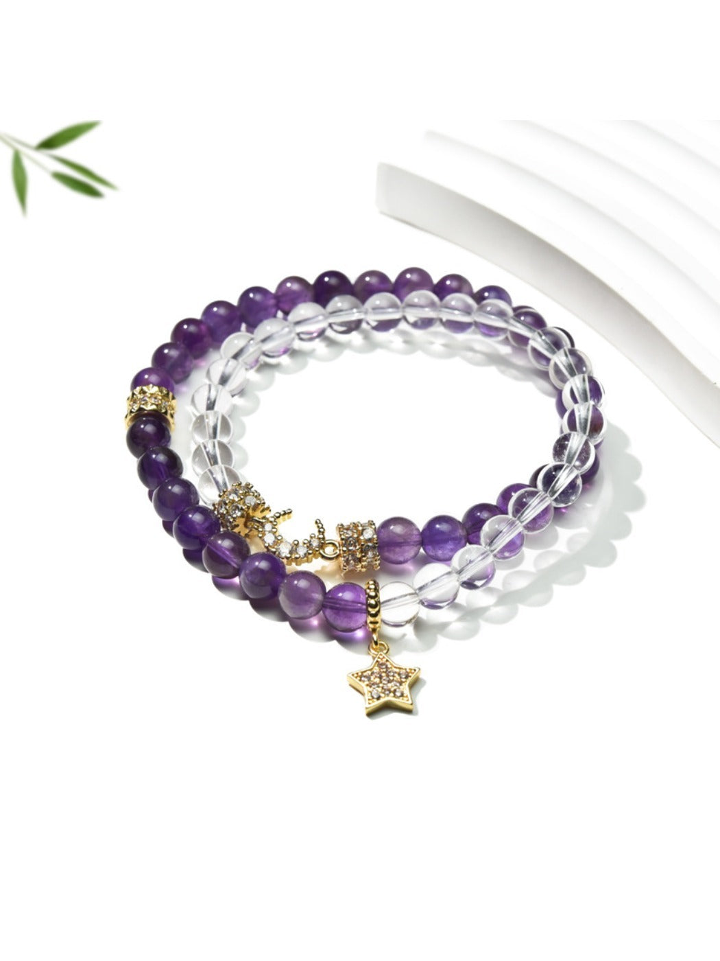 Lovra amethyst double wrap bracelet displayed on a white background showing full length and bead details