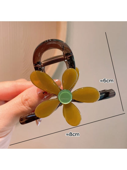 Beau - Glossy Flower Motif Acetate Hair Claw Clip