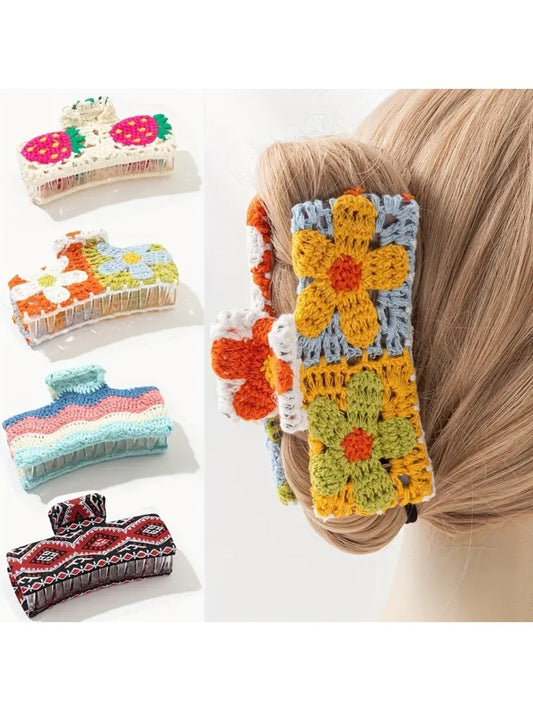 Beau - Colorful Flower Knitted Hairpins