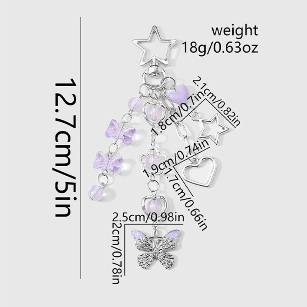Keypus - Butterfly and Heart Charm Chain Keychain