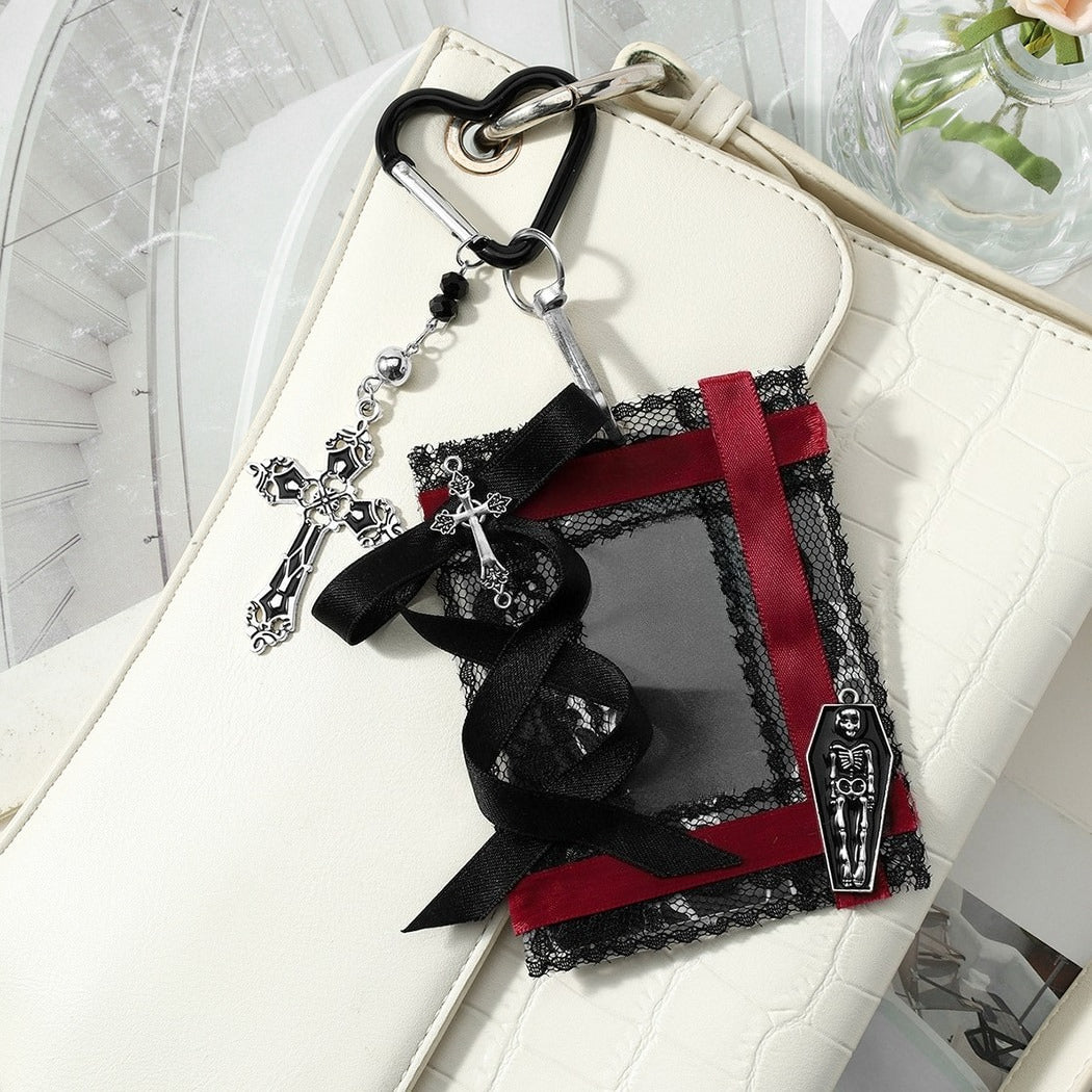 Keypus - Black Y2K Cross Lace Bow Keychain