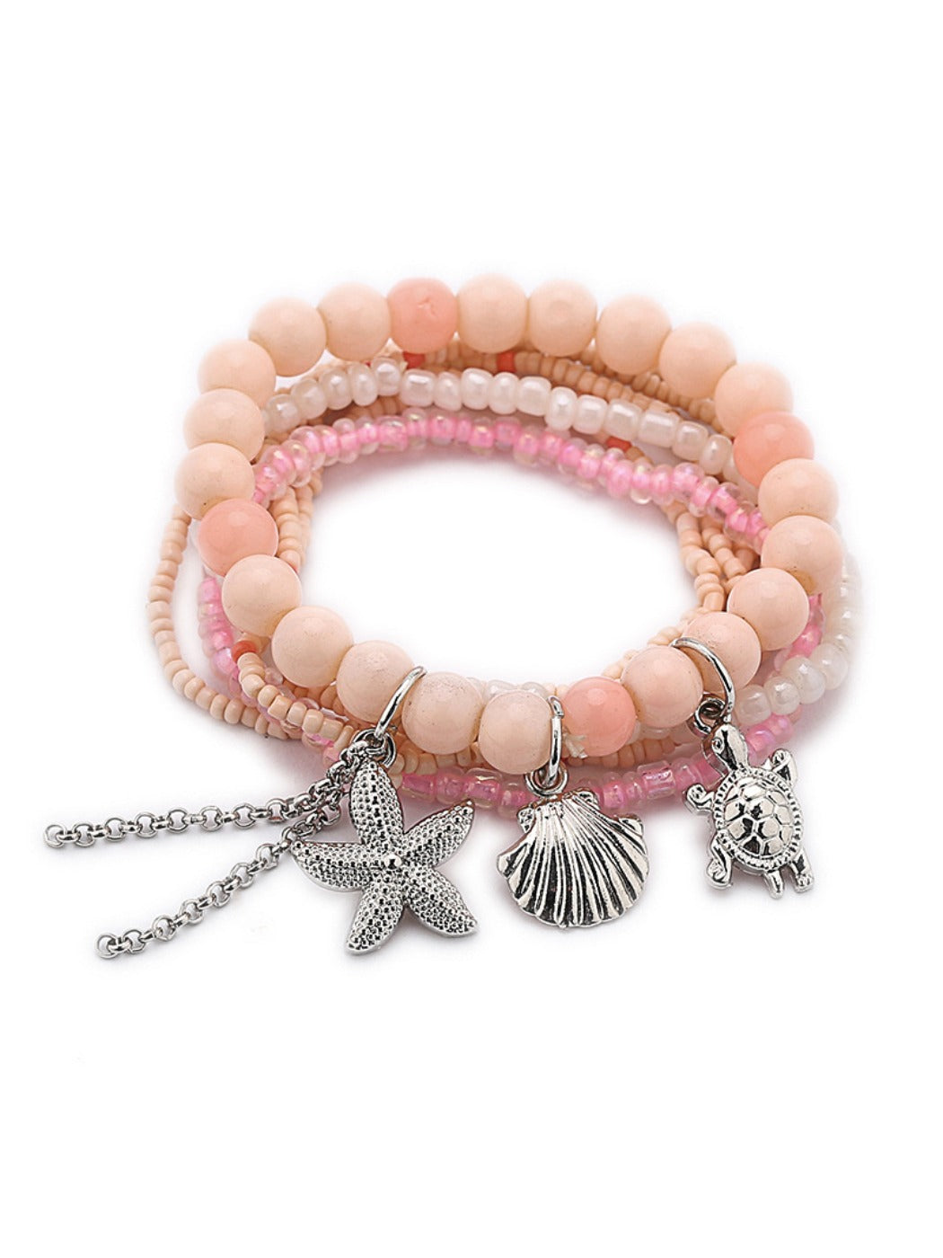 Top view of Lovra multi-row beaded bracelet with bright pastel beads