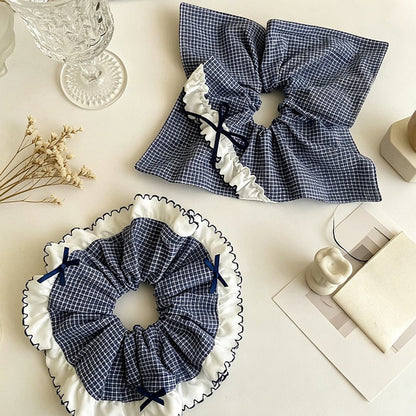 Gifty - Polyester Grid Ruffle Ribbon Bow Scrunchie