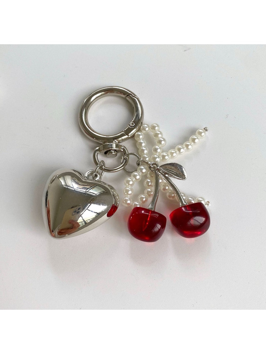 Keypus - Heart Cherry Bag Charm with Beaded Bow Keychain