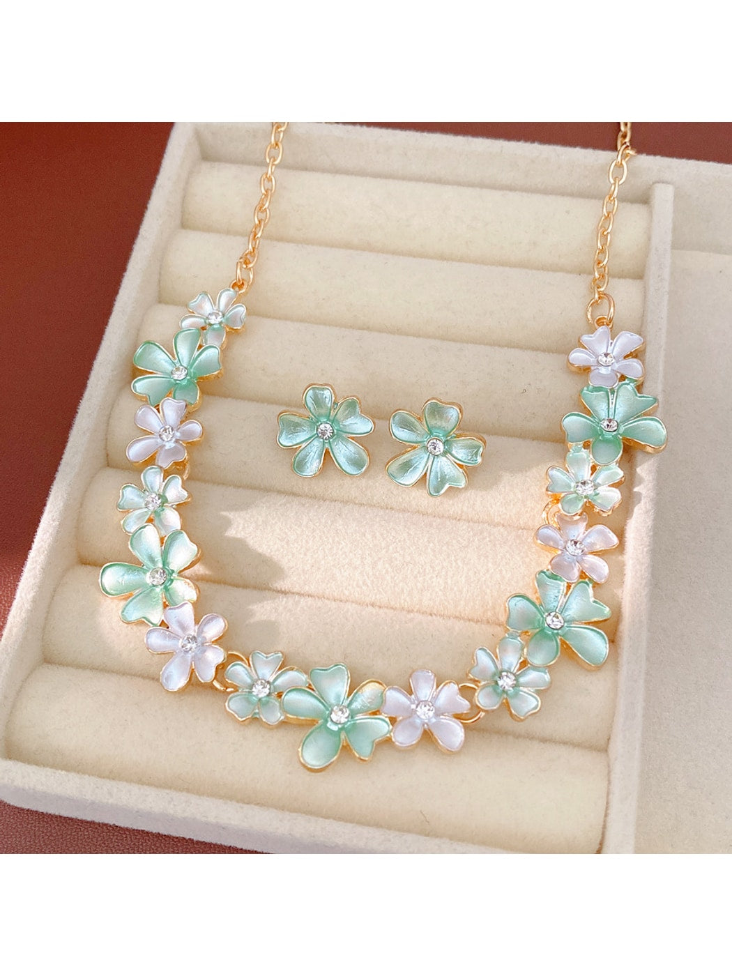 Nozari - Alloy Floral Stud Earrings and Necklace Set