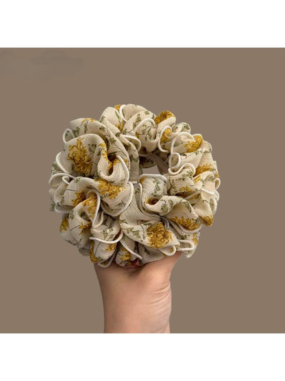Gifty - Flower Print Ruffled Polyester Scrunchie