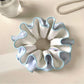Gifty modern minimalist color block ruched scrunchie in soft pastel tones on white background