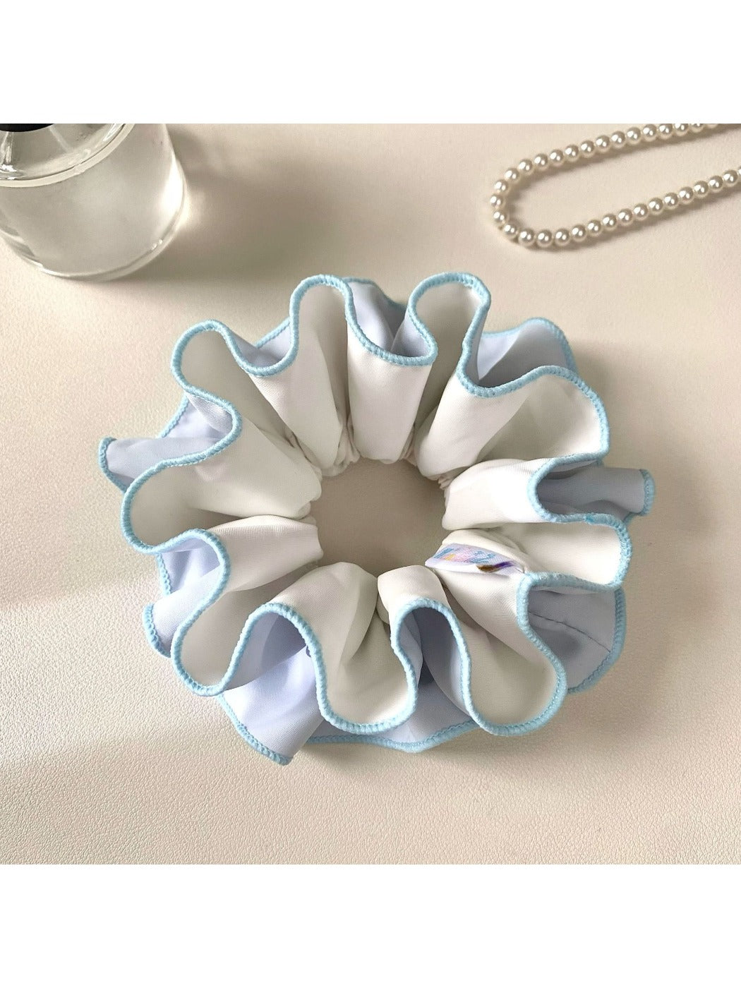 Gifty modern minimalist color block ruched scrunchie in soft pastel tones on white background