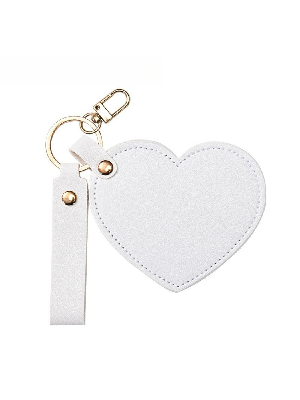 Mirroray - Heart Shaped PU Leather Keychain Compact Mirror