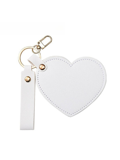 Mirroray - Heart Shaped PU Leather Keychain Compact Mirror