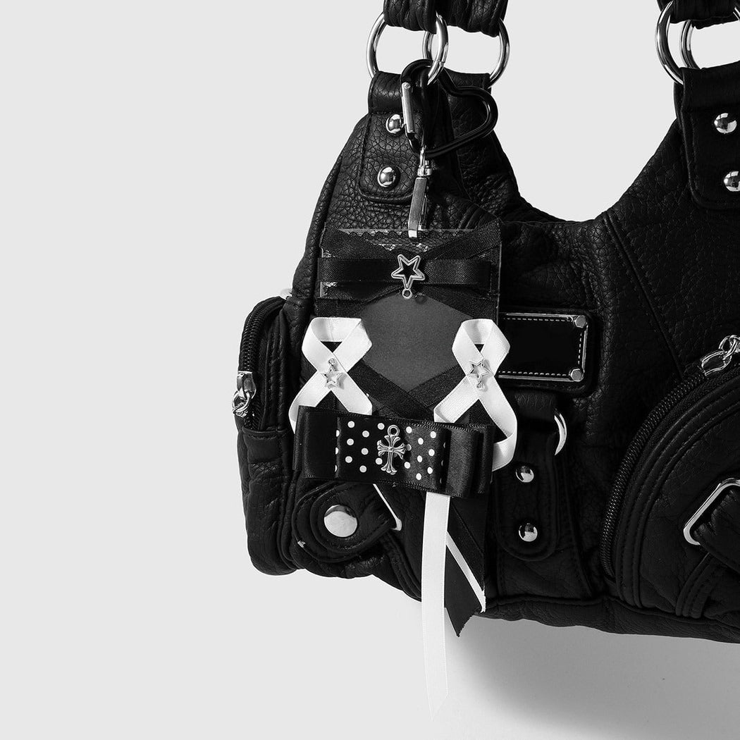 Keypus - Black Y2K Cross Lace Bow Keychain