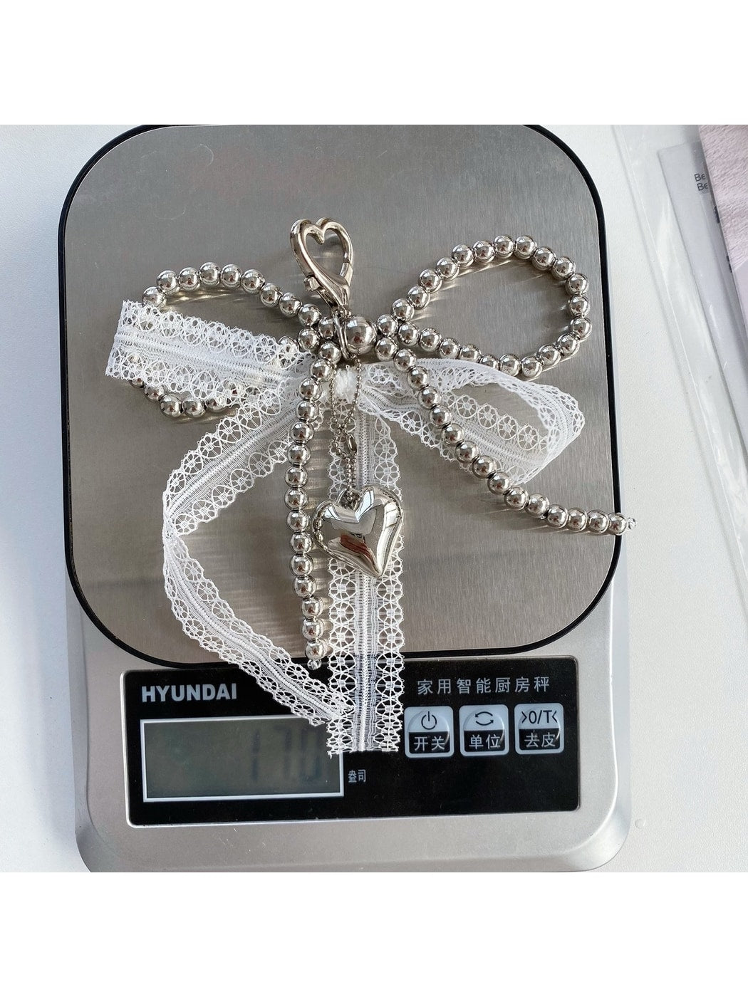 Keypus - Lace Bow Heart Pendant Bag Charm Keychain