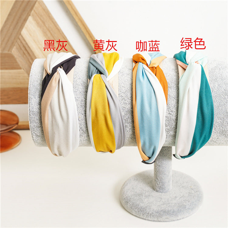 日韩版交叉发箍宽版拼色布艺宽边女时尚百搭压发打结头箍饰品刘海