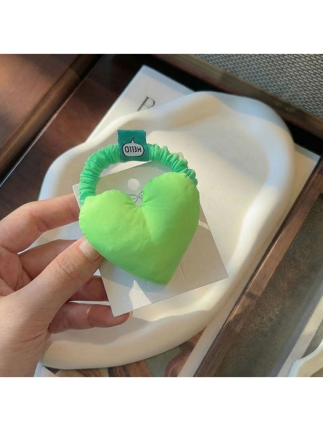 Gifty - Padded Heart Polyester Fabric Hair Tie