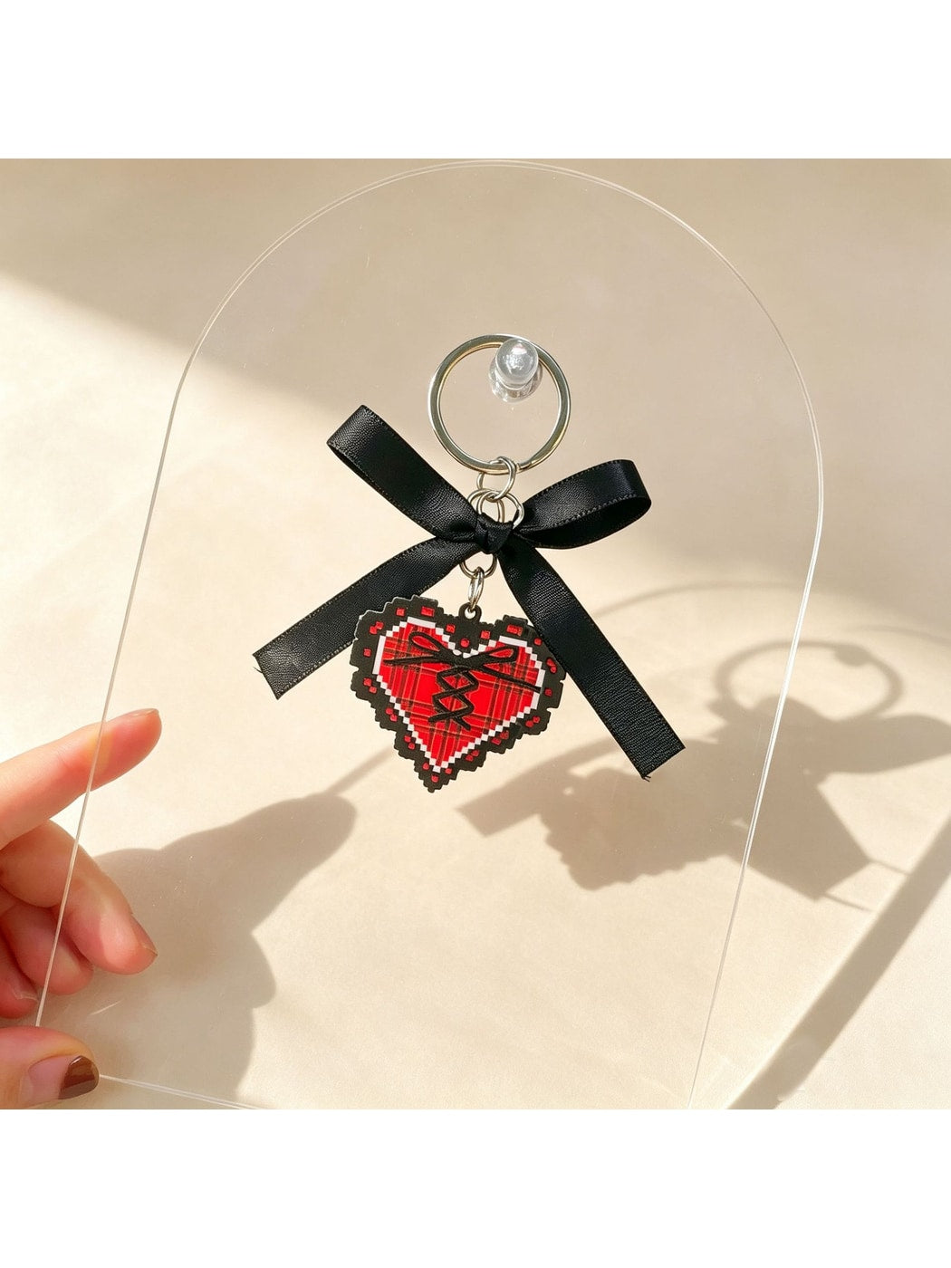 Keypus - Acrylic Heart Charm Ribbon Bow Cartoon Keychain