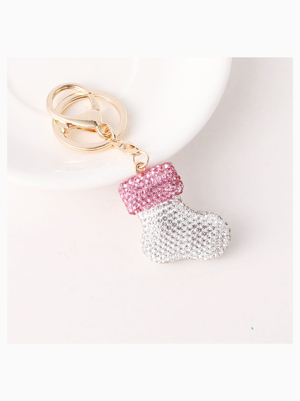 Pink Christmas stocking keychain