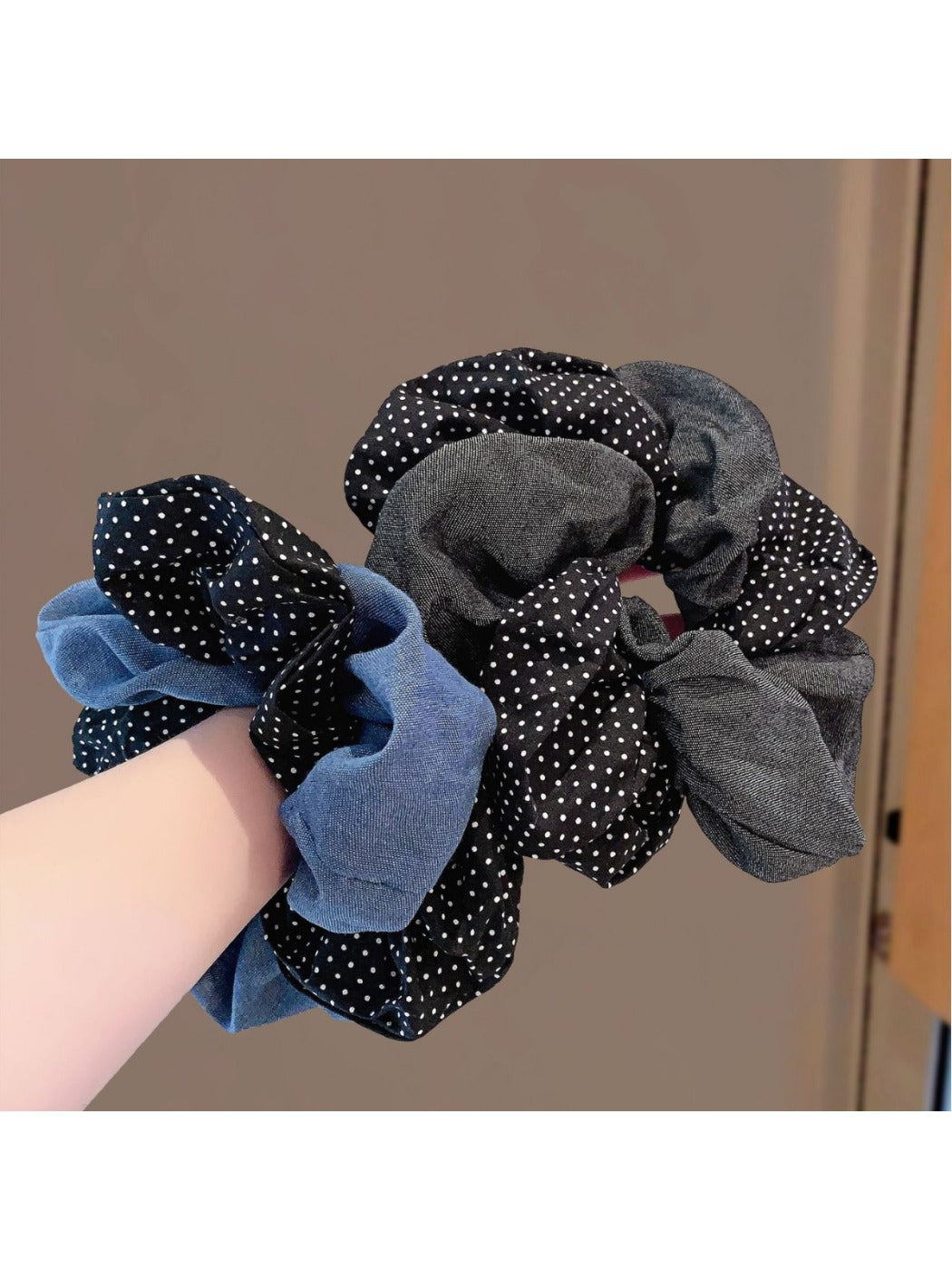 Gifty - Blue Polka Dot Double Layer Hair Tie Vintage