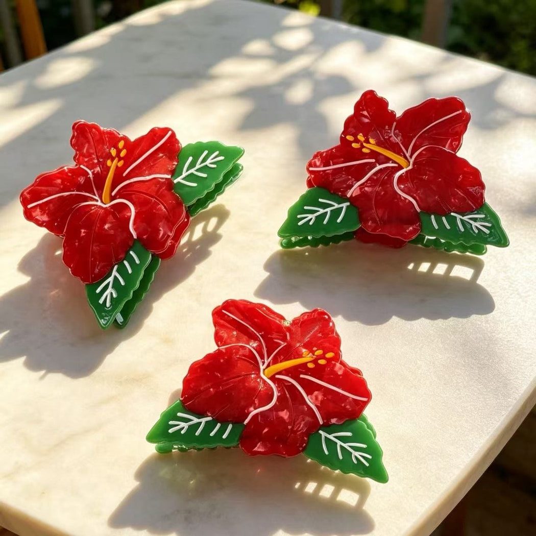 Beau - Red Floral Shape Acetate Claw Clip