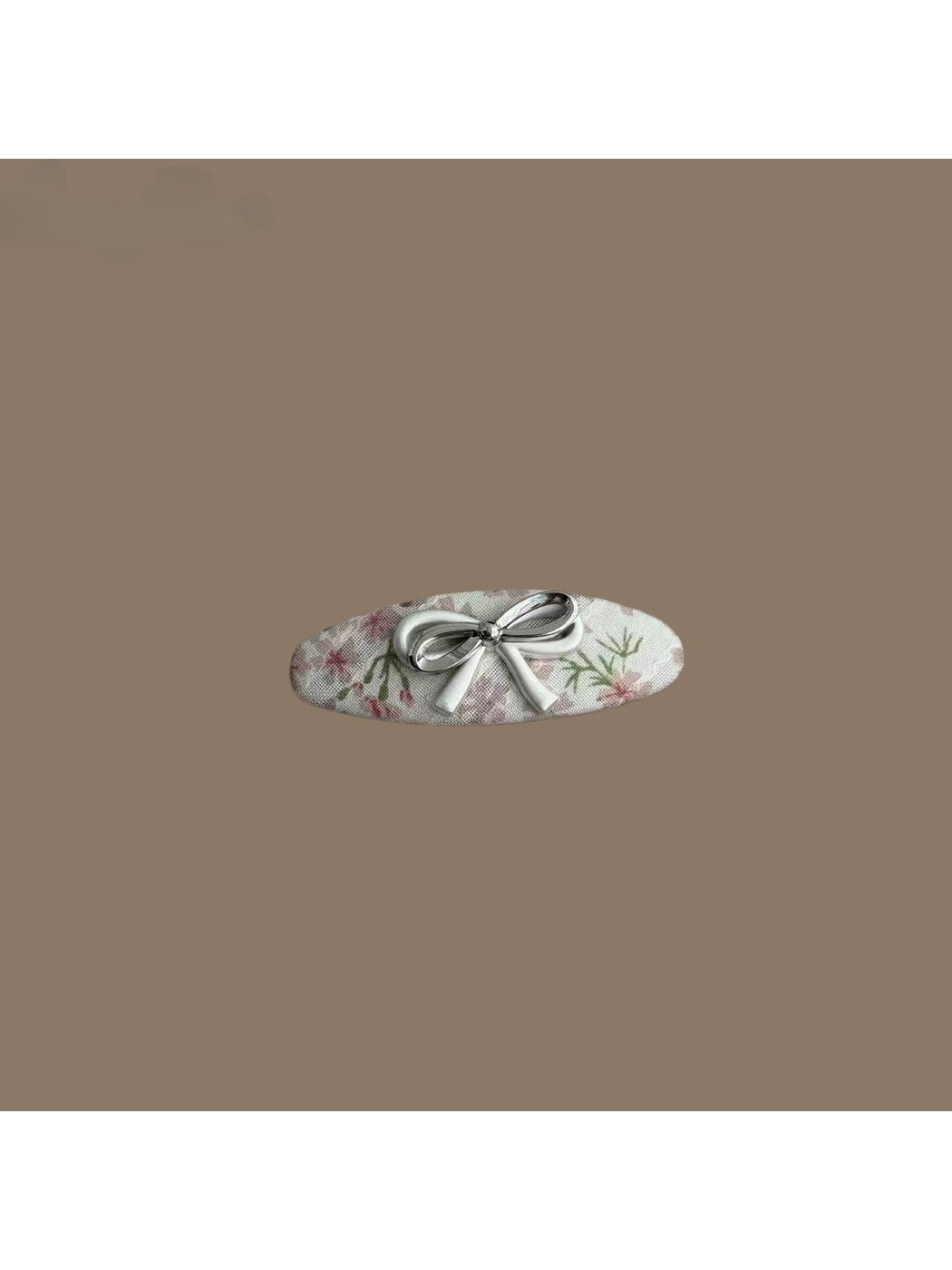 Beau - Botanical Print Bow Accent Oval Hair Clip