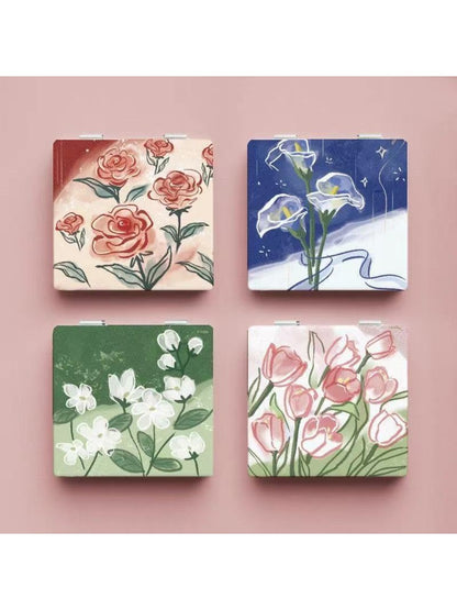 Mirroray - Floral Print Square Compact Mirror