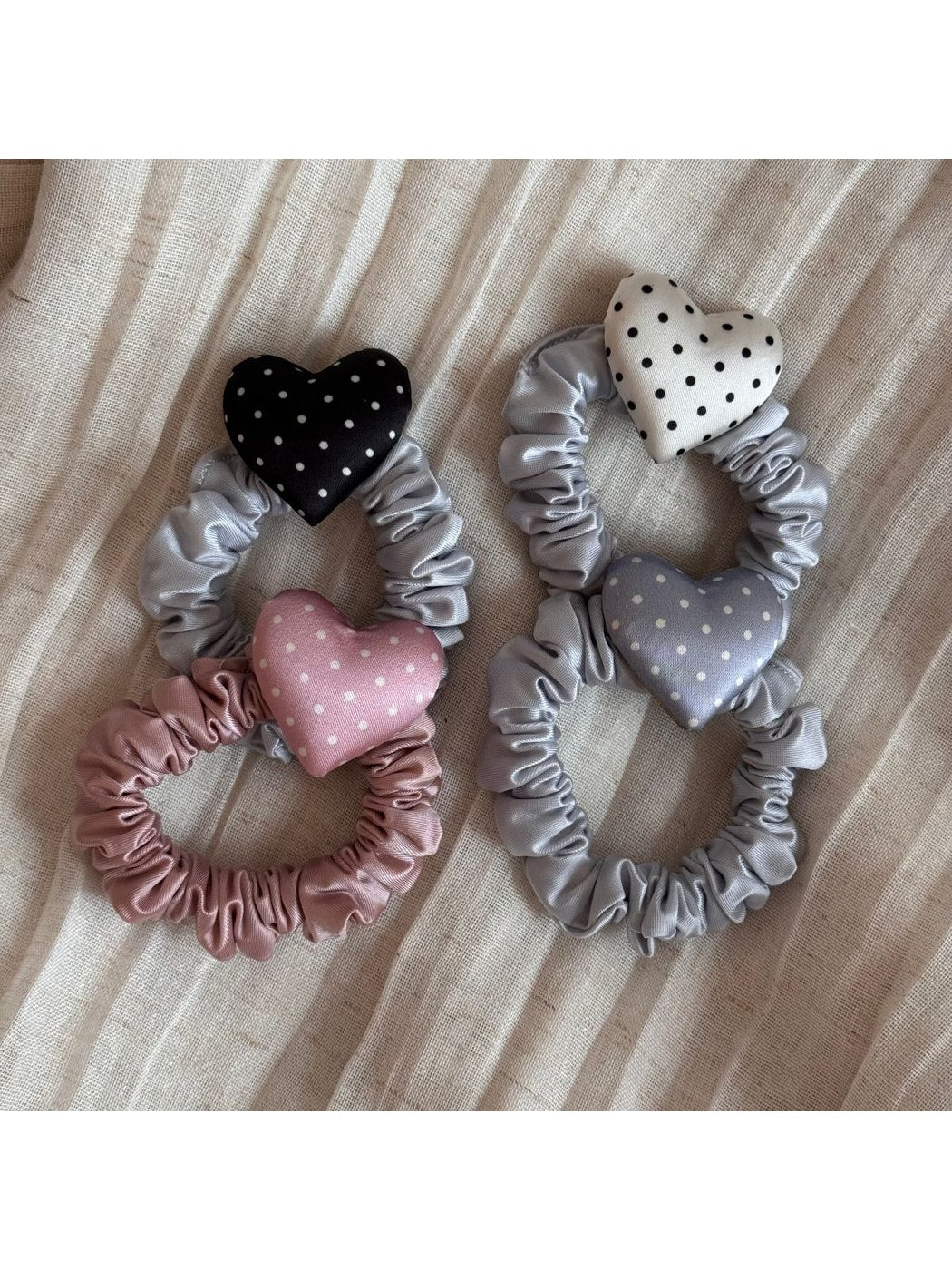 Beau - Polka Dot Heart Satin Finish Fabric Scrunchie