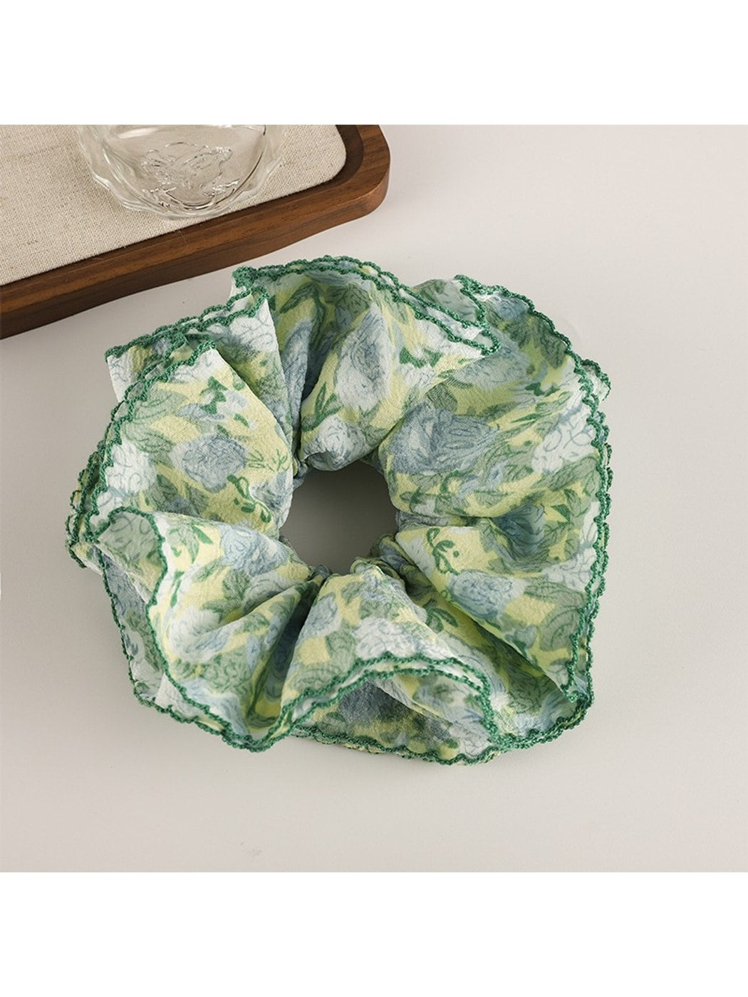 Gifty - Floral Print Scalloped Edge Fabric Scrunchie
