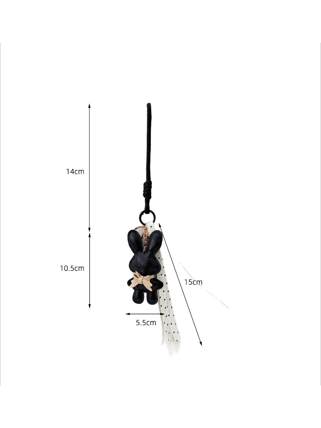 Side profile of small bunny keychain showing keyring attachment