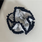 Gifty - Navy Trimmed Polka Dot Ruffled Scrunchie