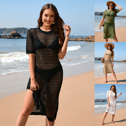 Crochet Hollow-Out Beach Vacation Cover-Up Dress