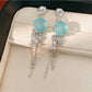 Earedge - Alloy Floral Tassel Dangle Stud Earrings