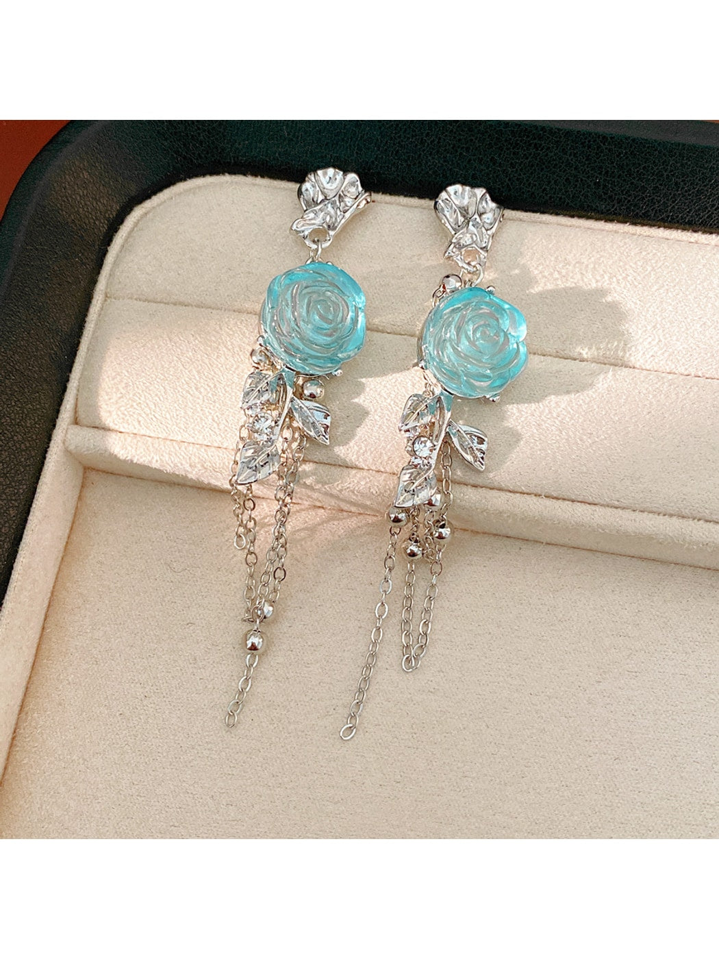 Earedge - Alloy Floral Tassel Dangle Stud Earrings