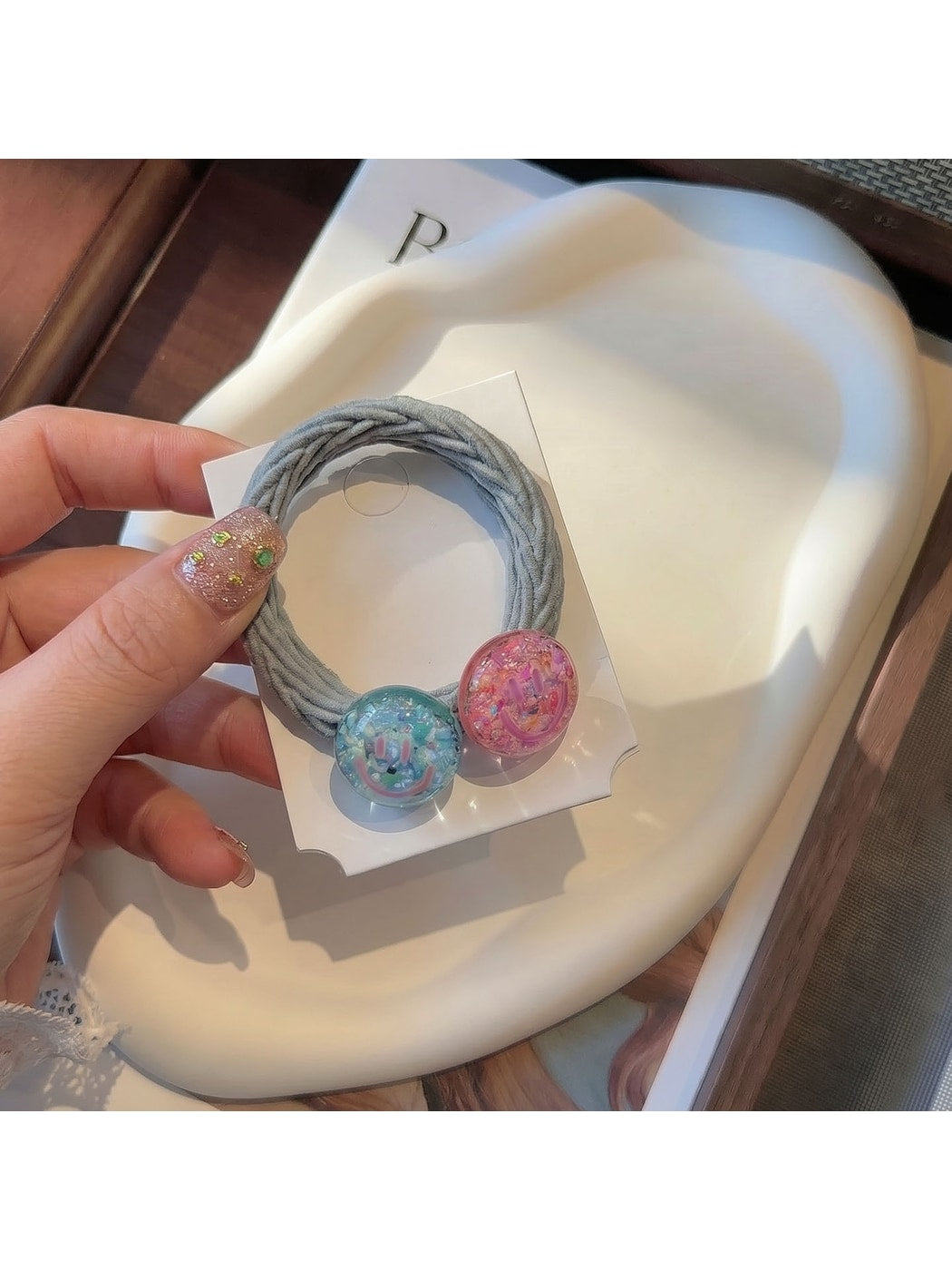 Gifty - Smiley Face Woven Elastic Textured Hair Tie