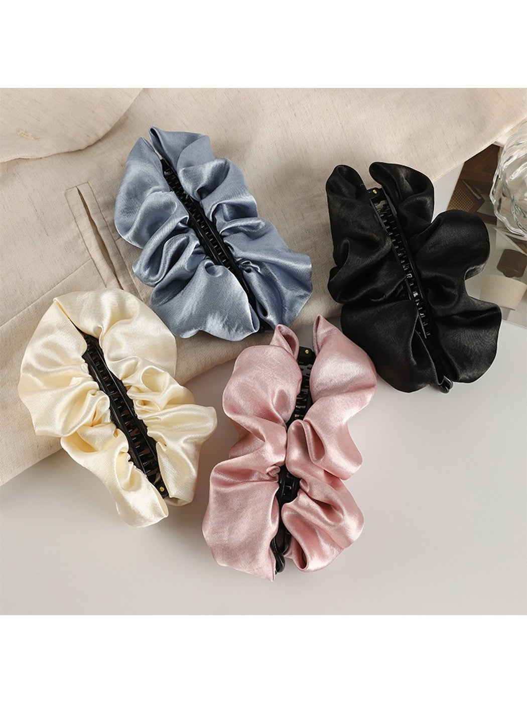 Beau - Ruched Satin Look Cloud Shape Banana Clip