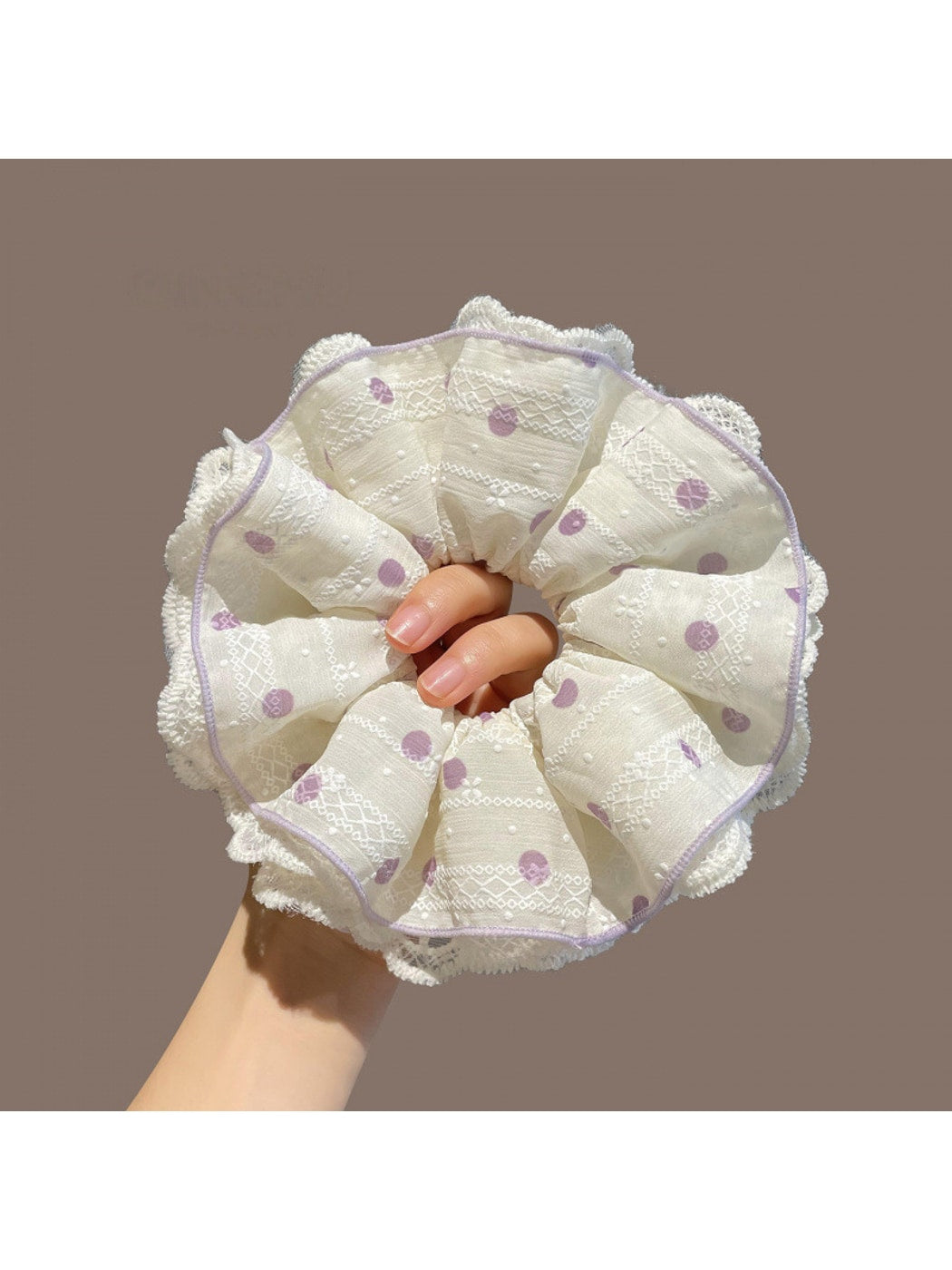 Gifty - Polka Dot Lace Trim Double Layer Scrunchie