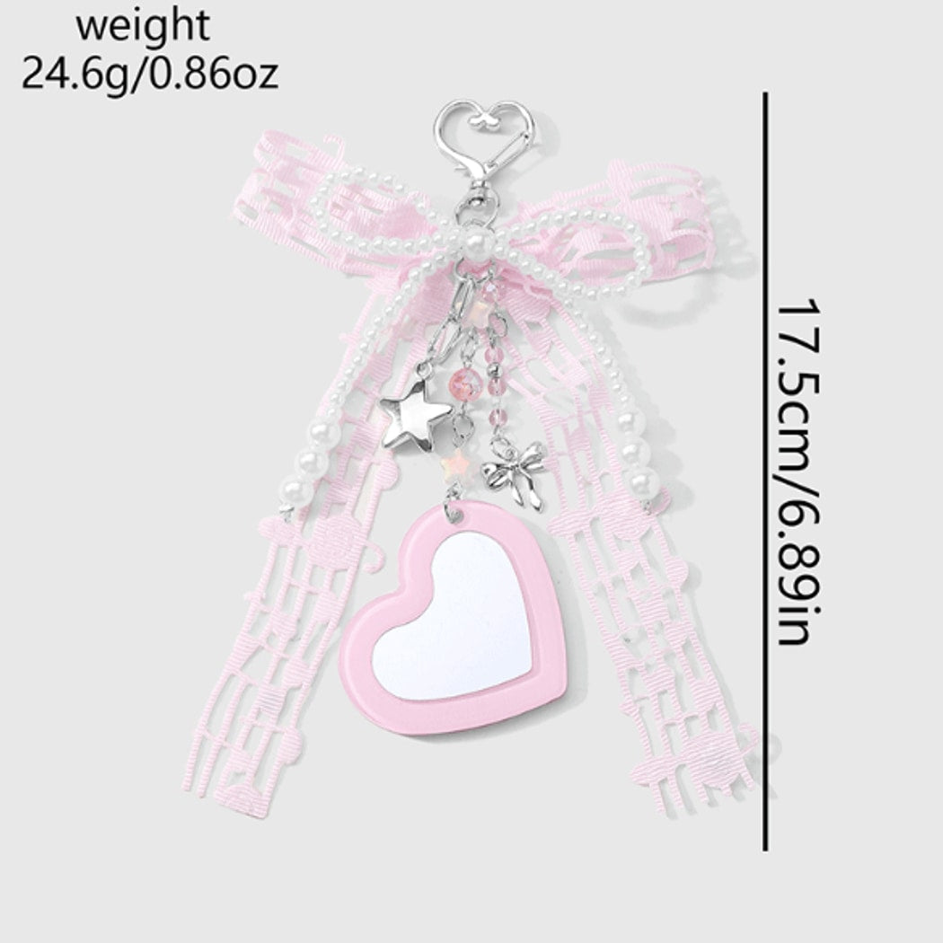 Keypus - Y2K Lace Bow Heart Mirror Keychain