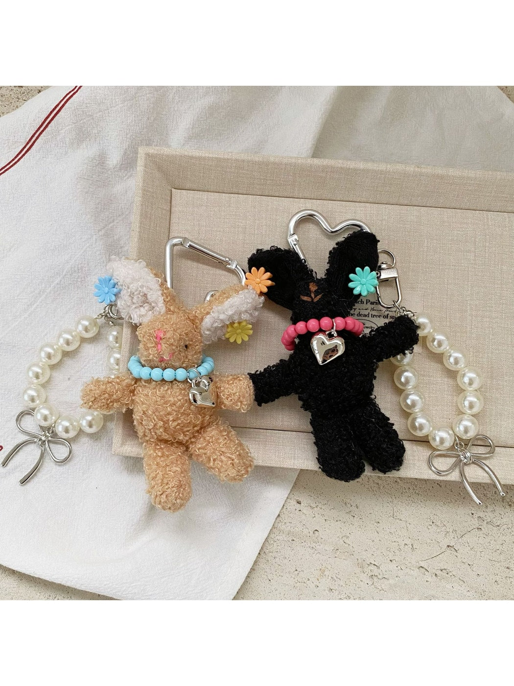 Keypus - Long Ear Rabbit Plush Beaded Chain Bag Charm