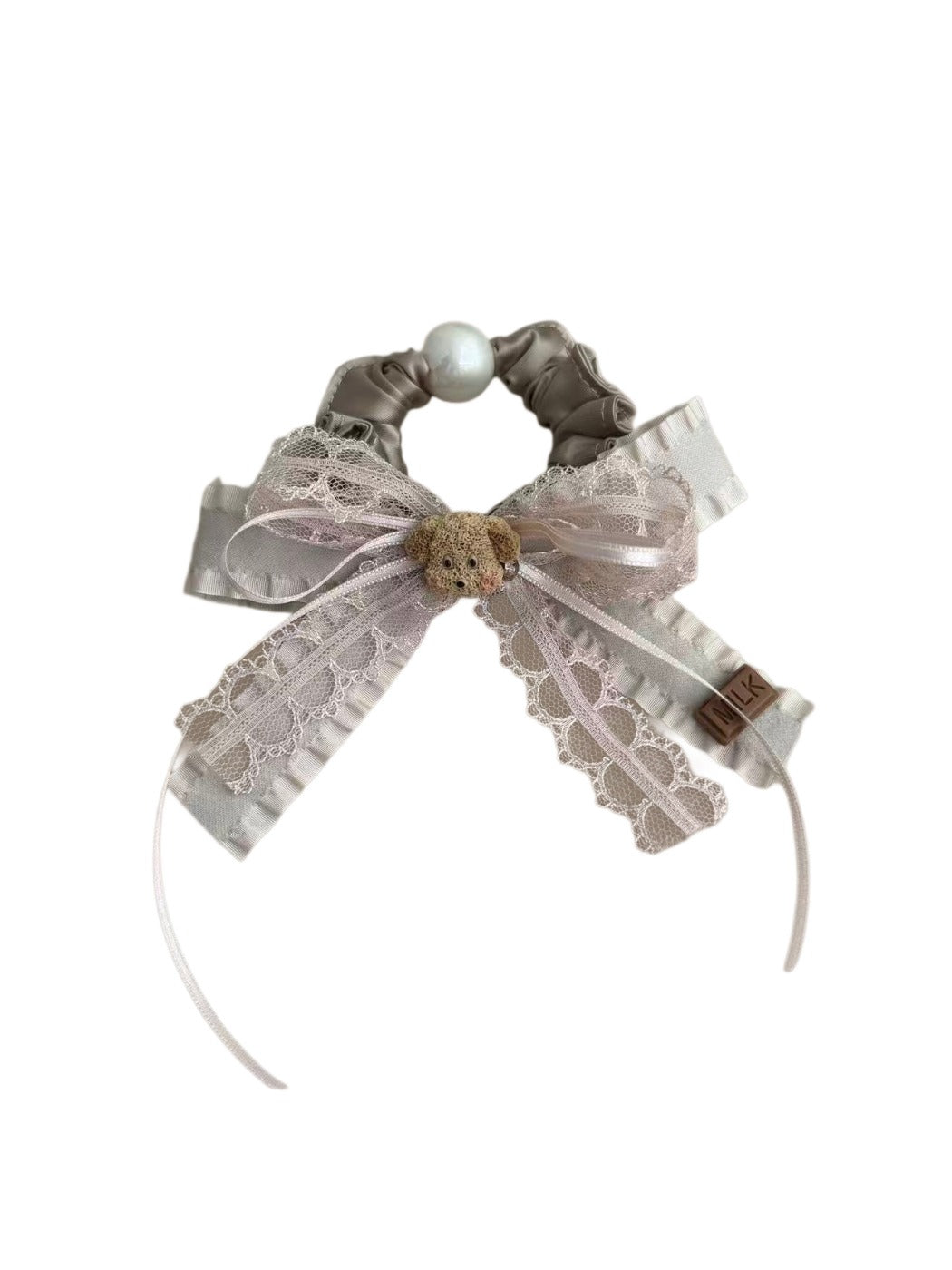 Gifty - Lace Ribbon Bow Animal Detail Ponytail Scrunchie