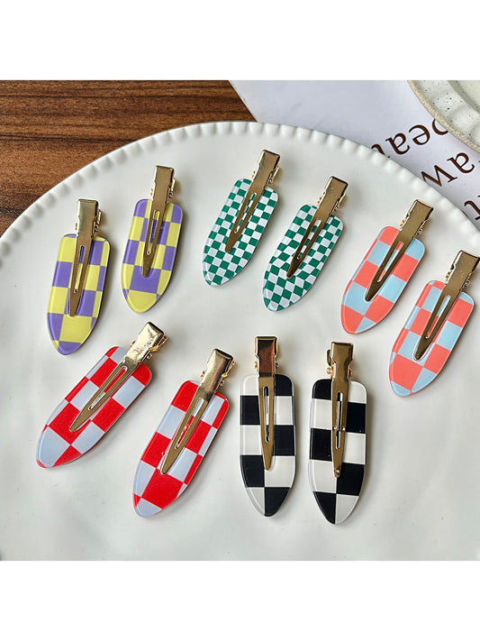 Beau - Geometric Checker Acetate Side Hair Clip