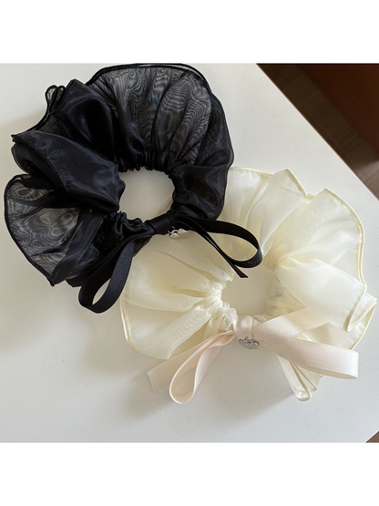 Gifty - Polyester Bow Heart Pendant Hair Scrunchie