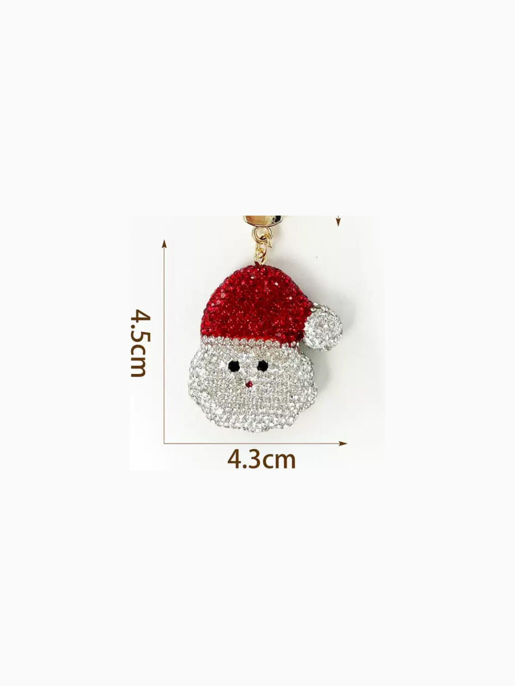 Red Santa face keychain with 4.5 by 4.3 cm dimensions