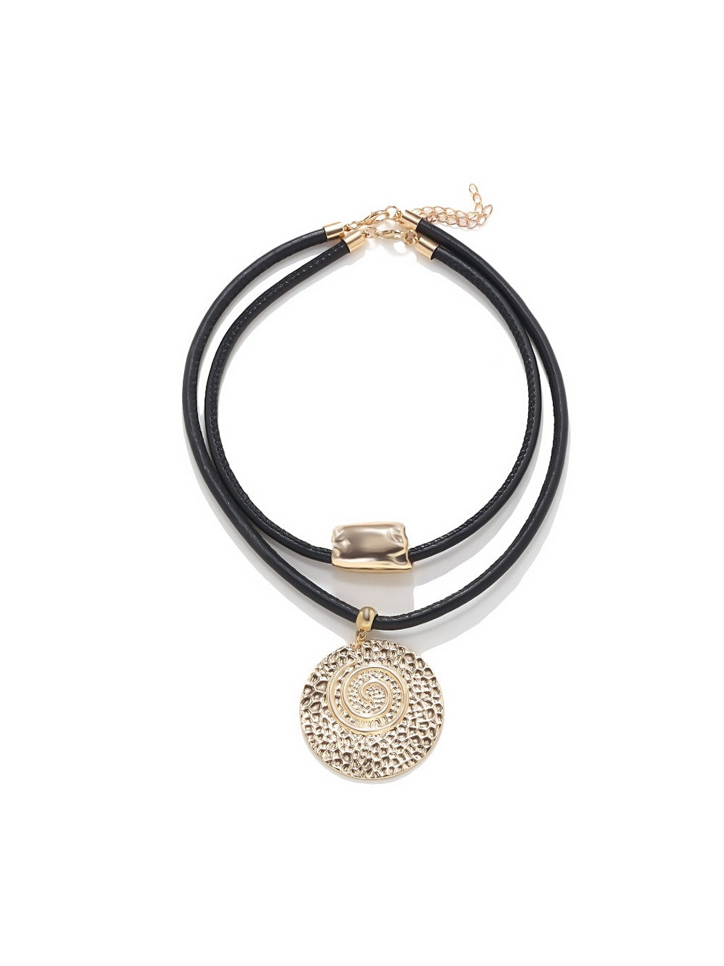 Nozari - Textured Round Retro Style Pendant Necklace