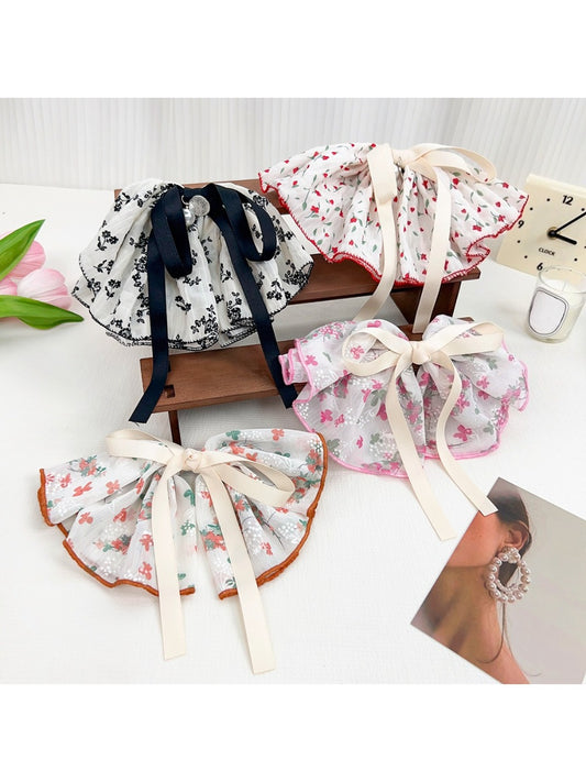Beau Chic Sweet Bow Hair Clip in soft pink fabric with gold accents on white background