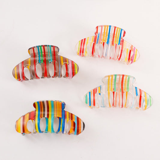 Beau - Rainbow Stripe Printed Claw Clip