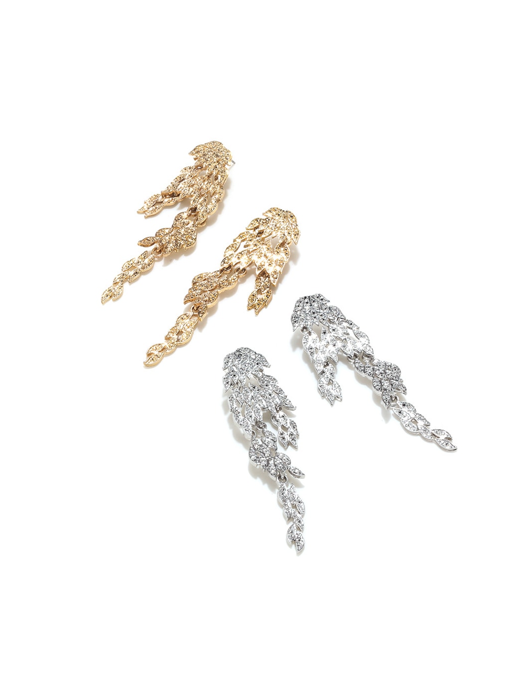 Earedge - Plated Leaf Tassel Statement Drop Earrings
