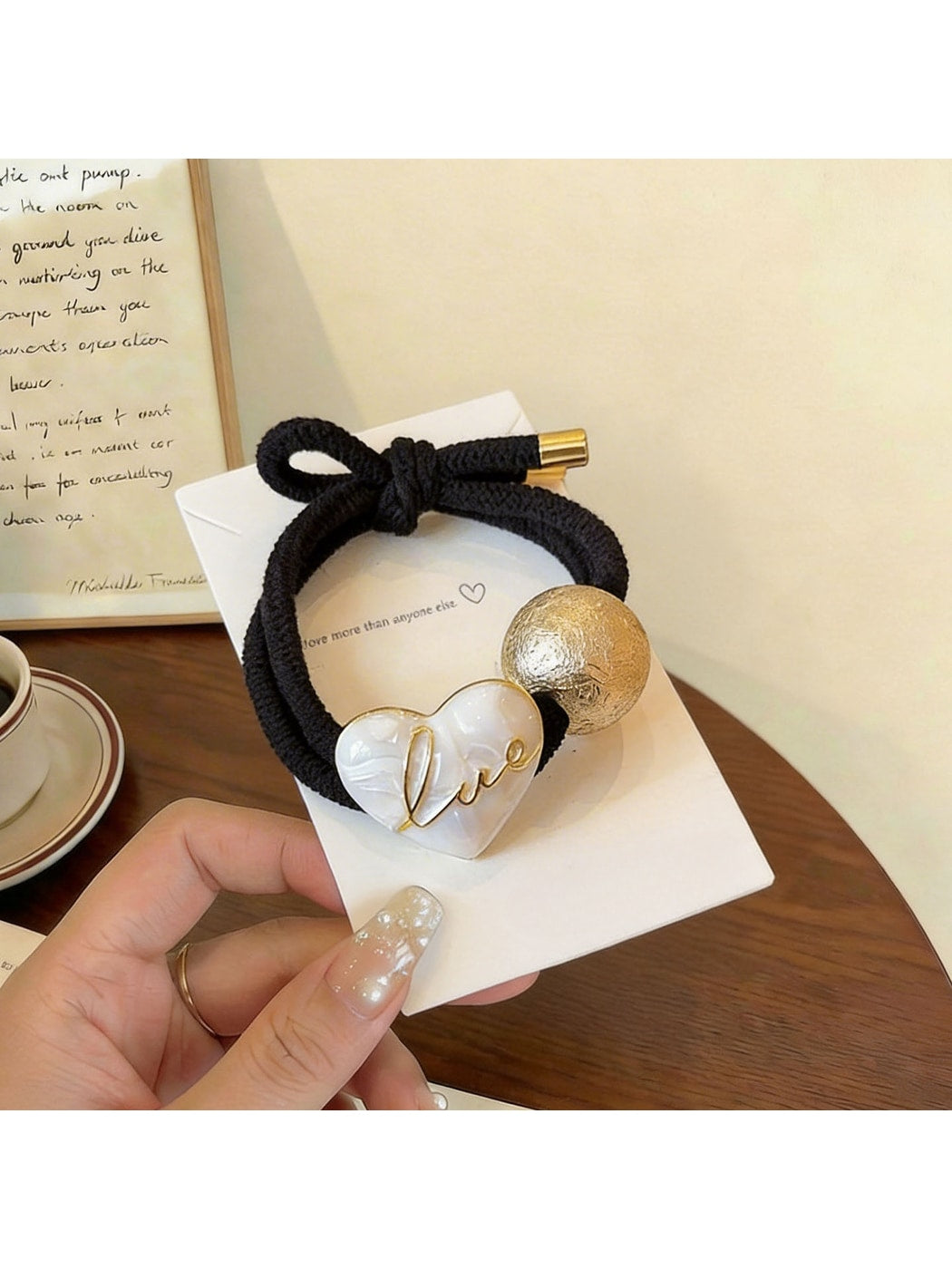 Gifty - Double Strand Heart Letter Decorative Hair Tie