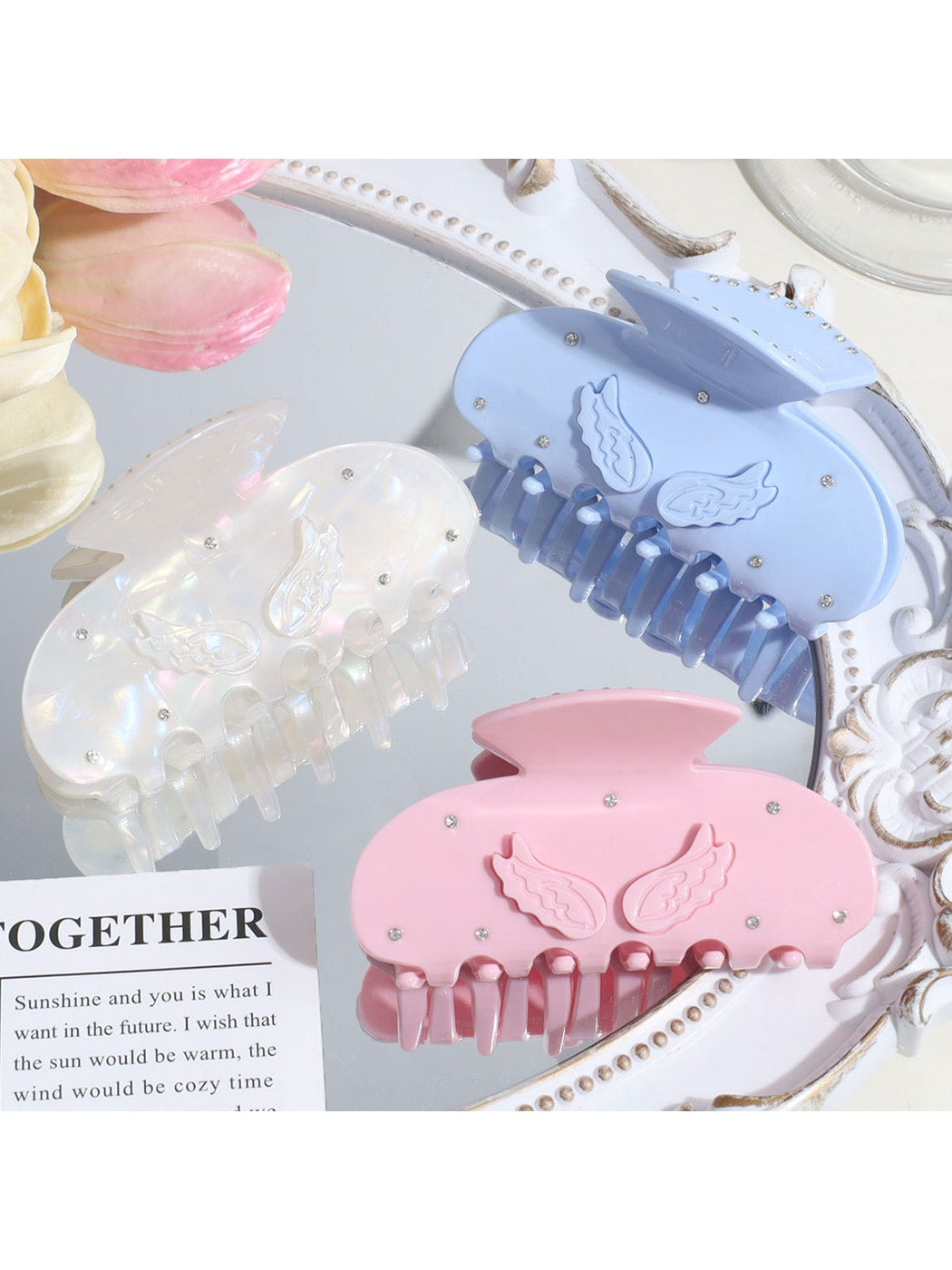 Beau - Acrylic Alloy Angel Wing Half Round Claw Clip